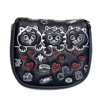 Чехол для гольф-головки, чехол для паттера, совместимый с Odyssey 2 Ball, паттер TaylorMade Spider, магнитный молоток в форме милого кота в форме сердца (Черный квадрат)