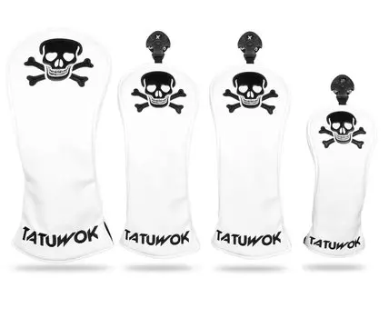 Чехол для гольфа, чехол для водителя 440 куб. см, 460 куб. см, деревянный чехол, набор из 4 шт., водонепроницаемый чехол с логотипом в виде черепа из 4 шт. (Установить Белый)