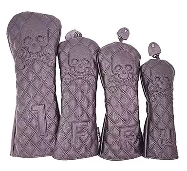 Чехол для гольфа для водителя 1 FW 2 UT 1 шт., водонепроницаемый, с биркой для переоборудования, комплект из 4 предметов, череп, черный, белый, 4 шт./дерево