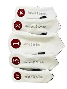 Чехол для гольфа из натуральной кожи, комплект из 5 предметов, вышитый логотип, натуральная кожа x дерево x утилитарность x современная репродукция британской классики