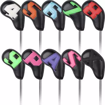 Чехол для гольфа с магнитным клином, чехол для головки клюшки, набор из двух боковых оборок с номером, черная синтетическая кожа, 10 шт.(4-9,П,А,С,Х)