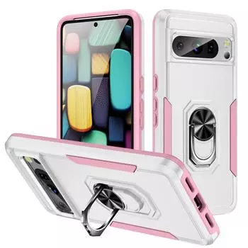 Чехол для Google Pixel 9 8Pro Pixel7 7Pro 7A Pixel6 6Pro 6A Противоударная броня 360 ° Автомобильный магнитный кольцевой держатель с мягкими краями Чехол для телефона For Pixel 8 Pro зелёный/розовый