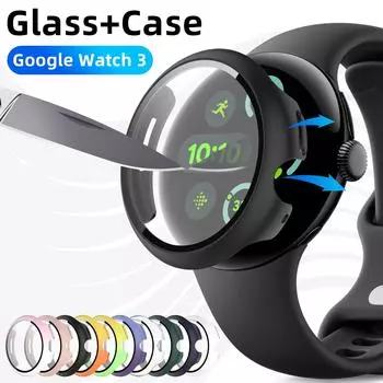 Чехол для Google Pixel Watch 3 45 мм 41 мм ПК Универсальный защитный чехол-бампер + Защитная пленка для экрана для Pixel Watch 3 Аксессуары Pixel Watch 3 45mm зелёный