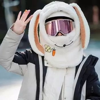 Чехол для горнолыжного шлема с милыми кроличьими ушками, теплая флисовая грелка для зимнего катания на лыжах, мягкая мультяшная декоративная шапка розовый