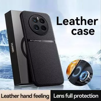 Чехол для Hauwei Mate50pro 4G, магнитный автомобильный держатель, противоударный чехол для телефона Huawei Mate50 Mate 50 Pro 50pro 4G, кожаная задняя крышка For Mate 50 чёрный