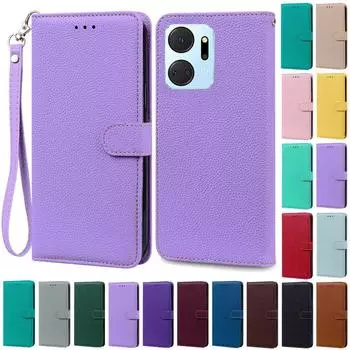 Чехол для Honor X7A Чехол для Huawei Honor X7A Силиконовый кожаный чехол-кошелек Чехол для телефона Honor X7A Coque Fundas Shell For Honor X7A темно-фиолетового