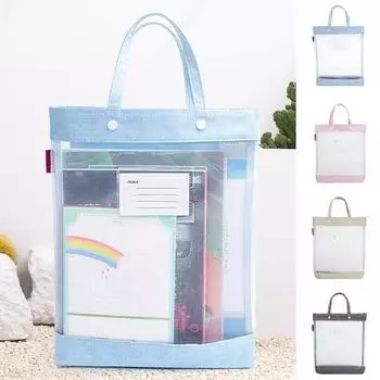 Чехол для хранения файлов с ручкой, прозрачная большая вместительная прочная несущая портативная сумка для хранения документов, органайзер серый