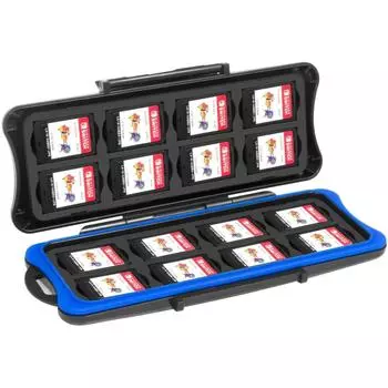 Чехол для хранения игровых карт Switch с 16 слотами для игровых карт и 16 держателями Micro SD для Nintendo Switch 9*3.5*22cm чёрный/синий