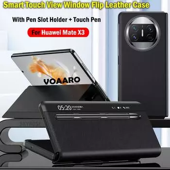 Чехол для Huawei Mate X3, чехол Smart Touch, откидное окно для просмотра, чехол для Huawei Mate X3, кожаный чехол с откидной крышкой, держатель с гнездом для сенсорной ручки Case Add Touch Pen чёрный