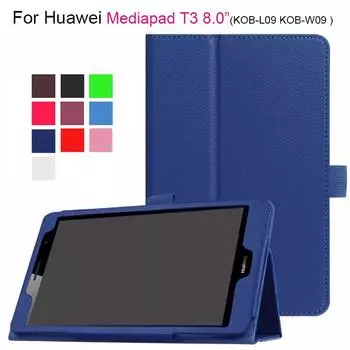 Чехол для Huawei Media Pad Mediapad T3 8,0 дюйма KOB-L09 KOB-W09 Чехлы для планшетов с подставкой 2-кратный чехол из искусственной кожи личи красный