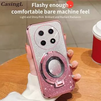 Чехол для Huawei Nova 12i с магнитным кронштейном и блестящим силиконовым противоударным чехлом для Huawei Nova 12 SE 12s 12 Lite 12 Ultra Shell Huawei Nova 12i чёрный