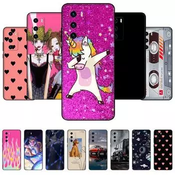 Чехол для Huawei P40, 6,1-дюймовый мягкий силиконовый чехол для телефона Huawei P 40 Pro, чехол-бампер, черный чехол из ТПУ, розовый аниме, космическая машина Huawei P40