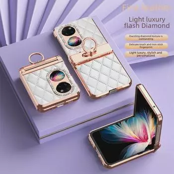 Чехол для Huawei Pocket 2: Шарнир «все включено», бриллиантовый акцент, кольцо P50, защитный кожаный чехол от падения Huawei P50 Pocket