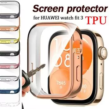 Чехол для Huawei Watch Fit 3 Защитная пленка для экрана Аксессуары для смарт-часов TPU Полный бампер Рамка Shell для Galaxy Fit3 Защитный чехол for huawei watch fit 3 чёрный