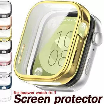 Чехол для Huawei Watch Fit 3 Защитная пленка для экрана Аксессуары для смарт-часов TPU Полный бампер Рамка Shell для Galaxy Fit3 Защитный чехол for huawei watch fit 3 чёрный