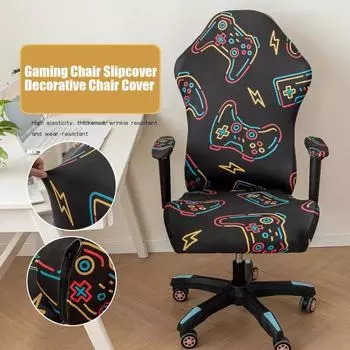 Чехол для игрового кресла, пылезащитный, с застежкой-молнией, с принтом, нескользящий, высокоэластичный материал, эластичная задняя часть, нескользящий, пылезащитный, защитные рукава для кресла I