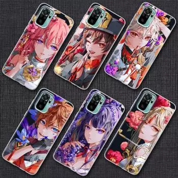Чехол для игрового телефона Xiaomi Redmi Note 9s 8 11 7 9 10 s Pro 11s прозрачный чехол аниме Genshin Impact Flower красный чехол mi Note 8Pro K40 Redmi Note 7