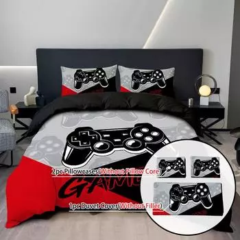 Чехол для игровой консоли из 3 предметов: красный, черный, синий, черный, 100% полиэстер, 1 пододеяльник, 2 наволочки, цифровая печать, без подкладки EUsingle135x200cm