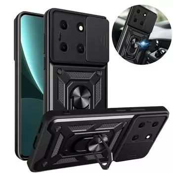Чехол для Infinix Note 30i 2023 Slide Camera Armor Phone Case для Infinix Note30i 30 i X6716 6,66 Магнитное кольцо-подставка Задняя крышка For Infinix Note 30i чёрный