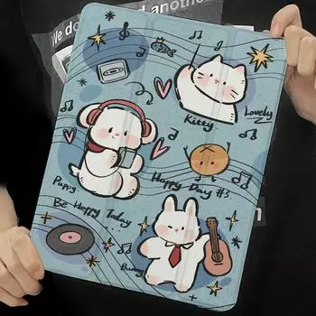 Чехол для iPad 10.2 gen9/8/7, силиконовый чехол с мягкой задней частью из искусственной кожи, смарт-чехол для iPad pro 11, 2022, высококачественный чехол для планшета с милой музыкальной собакой, ipad Air3/4/5 iPad 2021 Gen910.2