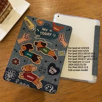 Чехол для iPad 2021 Gen9, симпатичный джинсовый чехол с принтом кота, складывающийся втрое, для 2022 Gen10 10.9 mini7 Air4 Air5 Air6 Air3/Pro2017 10.5 с держателем для карандашей iPad 2021 Gen910.2
