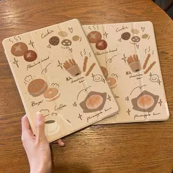 Чехол для iPad Air5 с мультяшным нишевым узором «хлеб» для iPad, тройной флип-чехол для iPad Air 4 10,9, 2022, 10, 9, 8, 7, 10,2, 6, 5, 9,7 с подставкой для карандашей iPad 2021 Gen910.2