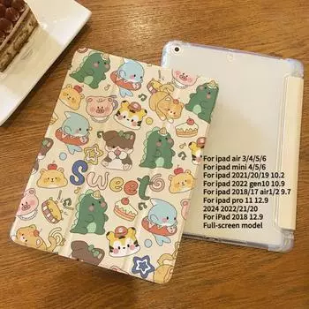 Чехол для iPad Air6, милый забавный рисунок животных, чехол для iPad из ТПУ с тремя складками для gen9 gen8 gen7 10.2 2018/17 6th 5th 9.7 с держателем для карандашей iPad 2021 Gen910.2