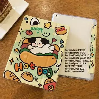 Чехол для iPad Air6 с милым рисунком щенка бургера, чехол для iPad Smart Style Tri-Fold для iPad Pro2024 11 13 Air6 Air5 Air4 10.9 Air3 10.5 с держателем для карандашей iPad 2021 Gen910.2