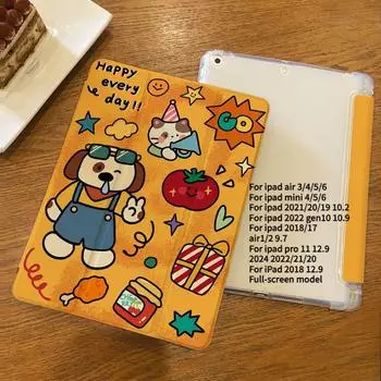 Чехол для iPad Air6 с милым забавным рисунком щенка, умный защитный чехол из ТПУ для iPad Pro11 Pro13 2024 Air1/2 6th 5th 9,7 с подставкой для карандашей iPad 2021 Gen910.2