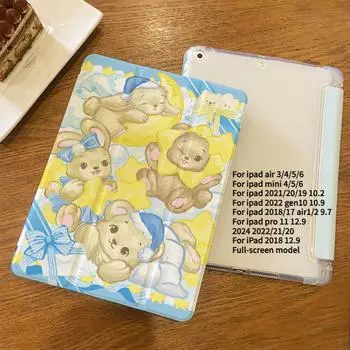 Чехол для iPad Pro2024 11 13, симпатичный чехол в виде животного, складывающийся в три раза, для mini7/6, Air6 11 13, Pro2022 2021 2018 12,9, Air3/Pro2017 10,5 с держателем для карандашей iPad 2021 Gen910.2