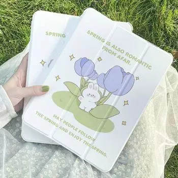 Чехол для iPad Pro2024, новый чехол для iPad с рисунком кролика-тюльпана для iPad Air6 11 13 дюймов Air4 Air5 10th 10,9 Pro11 Pro13 2024 с подставкой для карандашей iPad 2021 Gen910.2