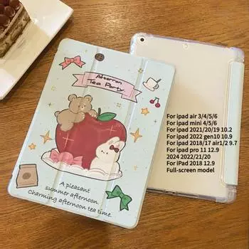 Чехол для iPad Pro2024 с рисунком милого медведя iPad Smart TPU чехол для iPad Air4 Air5 Air6 Pro11 Pro12.9 2022 2018 mini6/5/4 с держателем для карандашей iPad 2021 Gen910.2