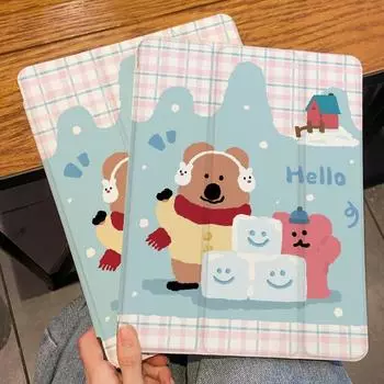 Чехол для iPad Pro 11, чехол с милым мультяшным медвежонком, 2022, 10, 10,9, Gen 7/8/9, 10,2 Air 4/5, 10,9, 10,5 дюйма, чехол с держателем для карандашей iPad 2021 Gen910.2
