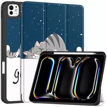 Чехол для iPad Pro 11 дюймов 2024 года с держателем для карандаша, автоматическим включением, умный магнитный защитный чехол Funda для iPad Pro 11 2024 года For iPad Pro 11 2024 чёрный