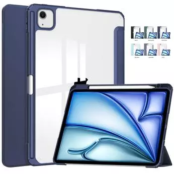 Чехол для iPad Pro 13 дюймов 2024 с держателем для ручек, акриловый прозрачный жесткий чехол с жесткой задней панелью для iPad Pro M4, iPad Air 11 13 2024 M2, чехол For iPad Pro 11 2024 розовый