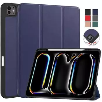 Чехол для iPad Pro 13 дюймов 2024 с держателем для ручки, складной кожаный противоударный смарт-чехол для iPad Pro M4 iPad Pro 13 2024, чехол Coque iPad Pro 13 2024 7th розового золота