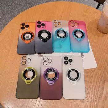 Чехол для iPhone15 Matte Gradient Semi-Proxy Case с гироскопическим креплением, Apple 14 Magnetic Suction, 13 Pro Max Hard Shell iPhone15 синий/розовый