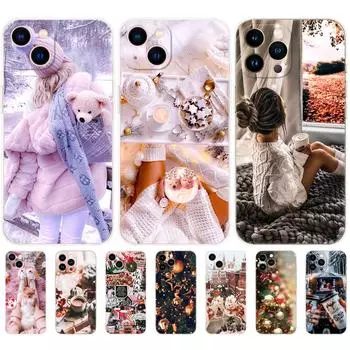 Чехол для iPhone 11, 12, 13 mini pro MAX, задняя крышка телефона для iPhone SE 2020, силиконовый мягкий чехол, зимний чехол для девочек, рождественская атмосфера, кофе iphone 11