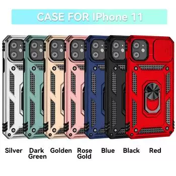 Чехол для iPhone 11 Series, сдвижная крышка камеры и поворотная подставка с кольцом, чехол для телефона [военного класса] для iPhone 11, 11 Pro, 11 Pro Max. iPhone 11 чёрный