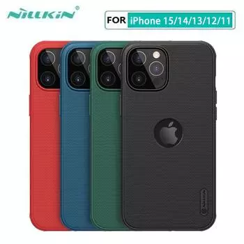 Чехол для iPhone 12 Pro Max Nillkin Frosted Shield PC, жесткая задняя крышка для iPhone 15 14 13 11 Pro Max Mini с подарочным держателем для телефона, чехол для телефона iPhone 12 Pro чёрный