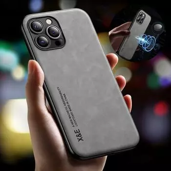 Чехол для iPhone 13 12 11 Pro Max, автомобильный магнитный держатель-подставка, чехол для телефона iPhone XR X XS Max 7 8 Plus, текстурированная кожаная задняя крышка For iPhone 11 Pro темно серый