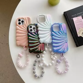 «Чехол для iPhone 13/14 Pro Max с цветным летним рисунком и цепочкой, удобный для ношения в руке, а также защитная крышка для Apple 12». iPhone 15 Pro чёрный