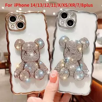 Чехол для iPhone 14 11 12 13 Pro Max с милым медведем, прозрачный силиконовый чехол с 3D мультяшным медведем для iPhone X XS XR 7 8 plus iphone 7/8