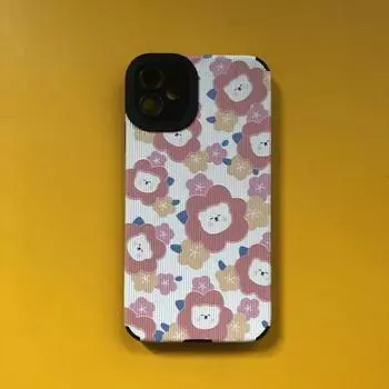 Чехол для Iphone 14 11 13 Pro Max 12 Mini Cartoon Bear с розовыми цветами, чехол для телефона Iphone Xr Xs Max X 7 8 Plus Se2 Se3 6s Se2020 iphone 6s 6
