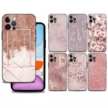 Чехол для iPhone 14 13 12 Mini 11 Pro Max, чехол для iPhone XR XS X 7 8 6s 6 Plus, силиконовый чехол Fundas Gold Pink RoGlitter Hearts iPhone 6 6S Plus