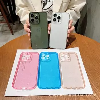 Чехол для iPhone 14 Pro Max с мелкими отверстиями, прозрачный блестящий, прочный корпус с защитой от падений — совместим с iPhone 13 и 12 15pro max