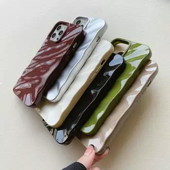 Чехол для iPhone 15 13 11 12 14 SE XR XS Pro Max 6 7 8 Plus Масляная защита от ударов и падений Трехмерный волновой рисунок iPhone 6/7/8 чёрный