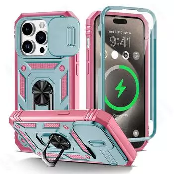 Чехол для iPhone 15 14 13 12 11 Pro XS Max XR 8 7 Plus, слайдер для камеры, броня военного класса, вращающаяся на 360 градусов броневая крышка iPhone 15 Plus