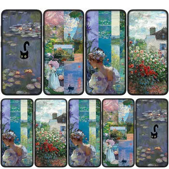 Чехол для iPhone 15 14 Xiaomi Redmi Note 13 12 11 Pro Max X 8 7 9 XR Samsung Galaxy S24 S23 OPPO Huawei Claude Monet Waterlily Cat Pattern Phone Case