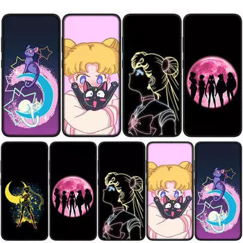Чехол для iPhone 15 14 Xiaomi Redmi Note 13 12 11 Pro Max X 8 7 9 XR Samsung Galaxy S24 S23 A05 OPPO A15 Huawei Cat Sailor Anime Moon милый чехол для телефона for Samsung Galaxy A10 экрю